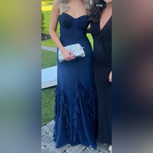 Dark blue dress with open back